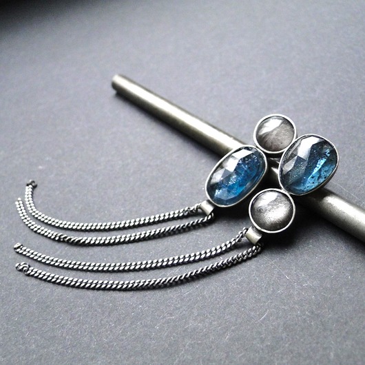 kolczyki srebrne Kolczyki srebrne Kyanit & obsydian