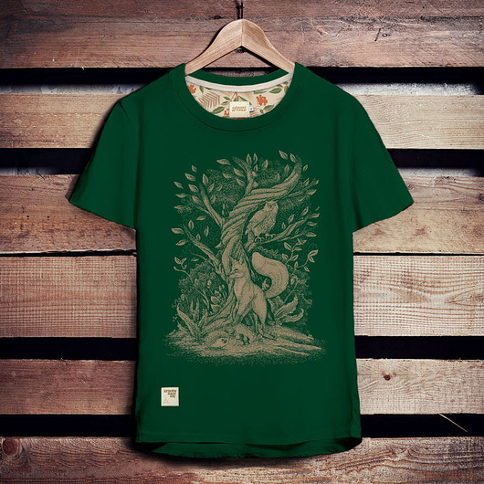 t-shirty męskie Koszulka męska LEŚNE ZWIERZĘTA butelkowa zieleń -