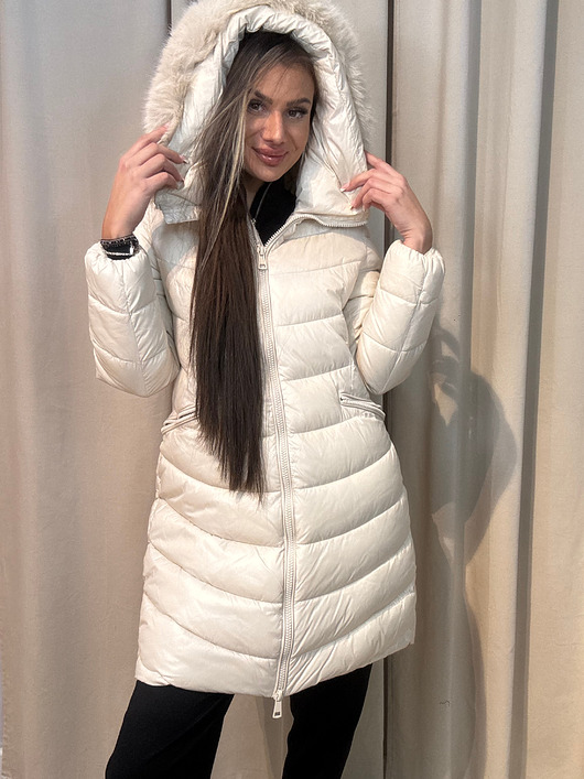 kurtki damskie Długa kurtka zimowa z futerkiem