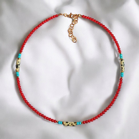 chokery Naszyjnik - choker : INDIA : koral, magnezyt, jaspis, hematyt