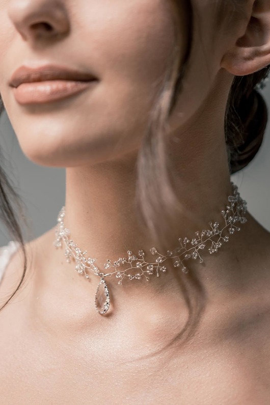 chokery STELLA - srebrny choker z kryształową kroplą