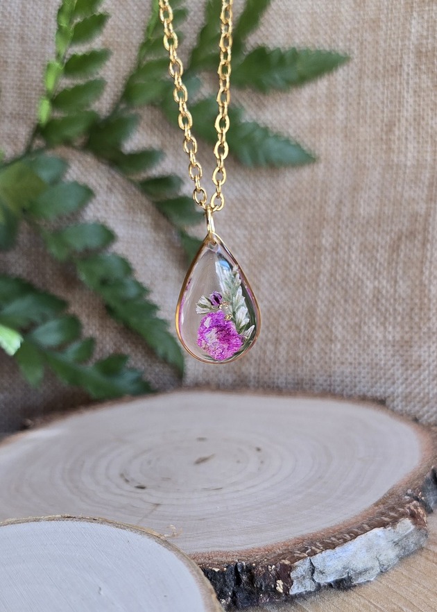 wisiory Złoty wisiorek prawdziwe kwiaty różowy