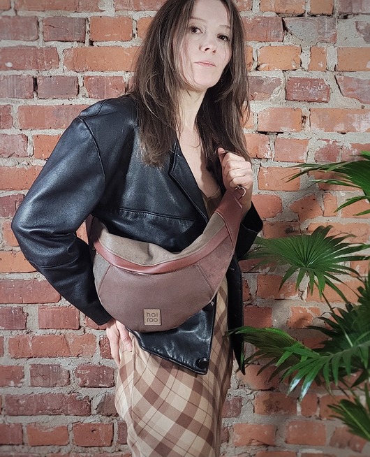 saszetka nerka Nerka "Haru" brązowa mix ekoskóra no waste