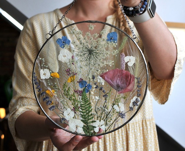 Ozdoby na ścianę Suszone kwiaty, witraż, prezent dla nowożeńców