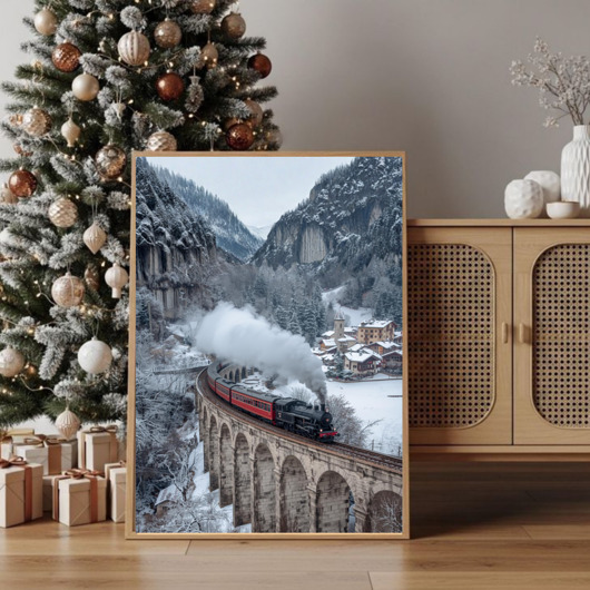 plakaty PLAKAT Góry zdjęcie pociąg górski krajobraz zimowy