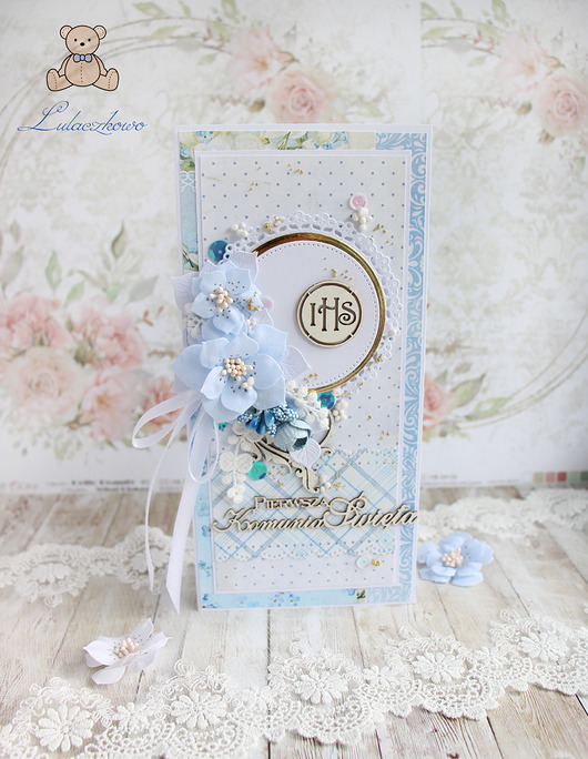 kartki scrapbooking Kartka komunijna "CelebrationsBlue 2" GOTOWA