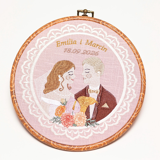 Ślub - inne Haft ślubny w tamborku 20 cm, indywidualna pamiątka ślubna, rocznicowa
