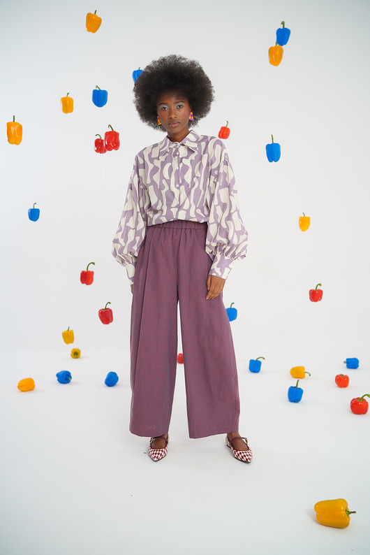 spodnie materiałowe damskie Spodnie Balloon Pants fiolet ciepły