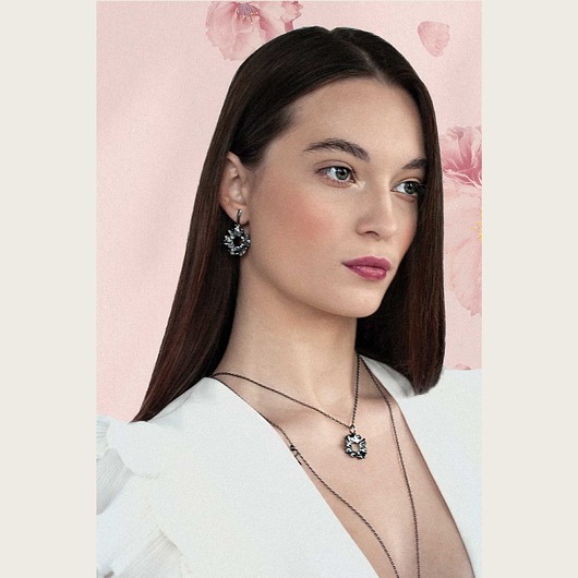 Grafitowe długie kolczyki srebrne - Rumianki KOS jewellery