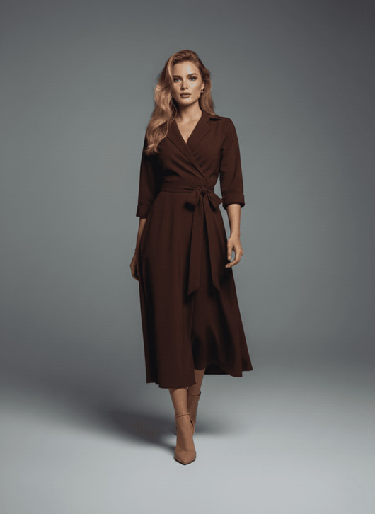 sukienki maxi damskie Długa sukienka kopertowa - SUK172 brąz