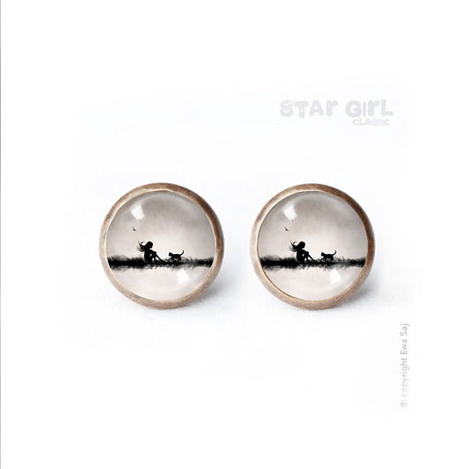 kolczyki szklane Star Girl Classic kot, mini wkręty