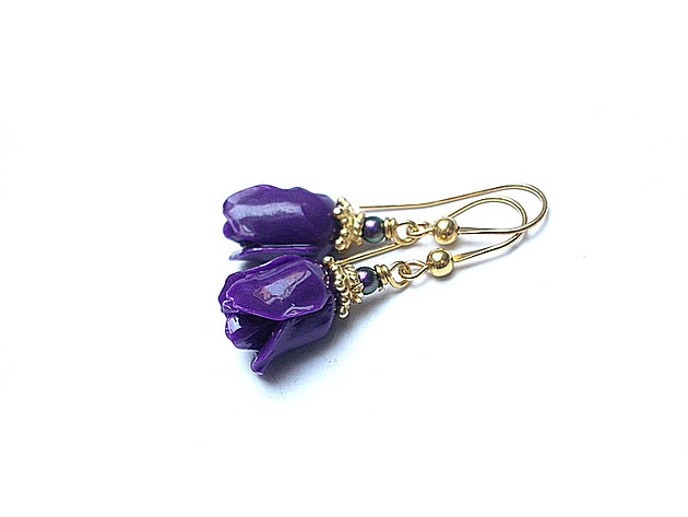 kolczyki wire wrapping Róże /purple/ - kolczyki