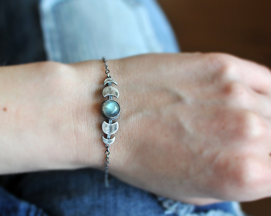 bransoletki wire wrapping Srebrna bransoletka Fazy Księżyca LABRADORYT
