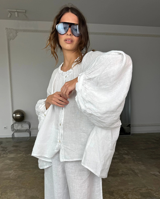 koszule damskie  Koszula lniana baloon ecru