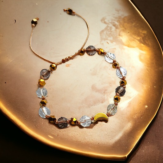 bransoletki z kamieni naturalnych DOBROBYT - amulet - LUNULA - cytryn, kwarc dymny, kryształ górski - PREMIUM