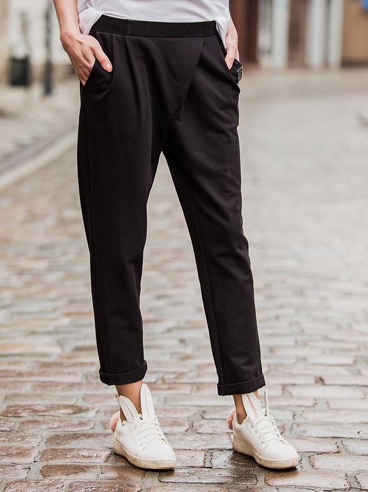 spodnie materiałowe damskie Spodnie Boyfriend LOOK 415 czarne