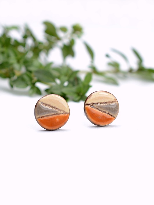 kolczyki ceramiczne Geometria pastelowe brązy - ceramiczne kolczyki sztyfty