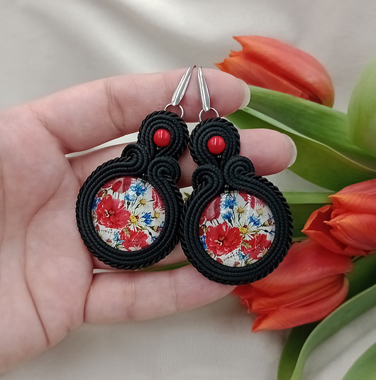 kolczyki soutache Kolczyki maki chabry, kolczyki makowe, polne kwiaty