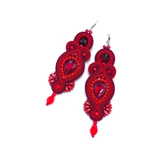 kolczyki soutache Kolczyki sutasz czerwone długie wieczorowe Orina