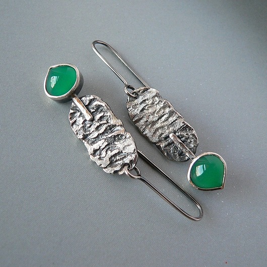 kolczyki srebrne Kolczyki srebrne -zielone agaty na surowo-