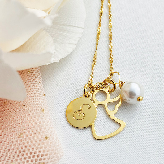 komunia - pozostałe SWEET ANGEL - personalizowany Naszyjnik z okazji KOMUNII aniołek i literka
