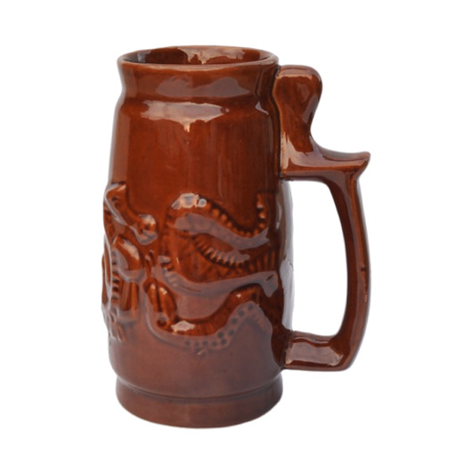 kubki Ceramiczny brązowy kufel, SPiLA Bolesławiec, Polska, lata 70.
