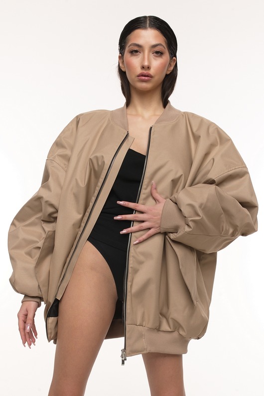kurtki damskie Kurtka typu bomber oversize mocca