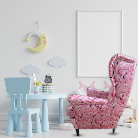 fotele Fotel uszak Flamingos we wzory, kolorowy, patchwork, welurowy