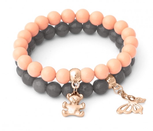 Salmon pearl & gray agate with rose gold pendant Lavoga