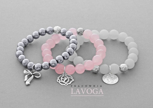 Hematite, pink jade & mat quartz set. Lavoga