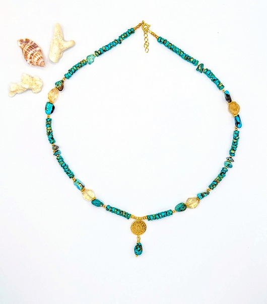 chokery Naszyjnik turkusowy z cytrynami i mandalą