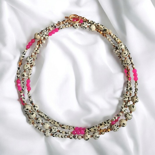 korale UNIKATOWY sznur kamieni 120cm : naszyjnik : jaspis i jadeit fuksja