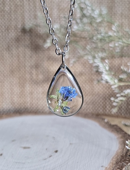 wisiory Wieczne kwiaty srebrny wisiorek prawdziwe kwiaty naszyjnik niebieska gipsówka