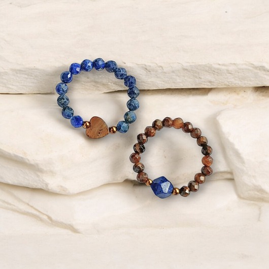 pierścionki elastyczne PREMIUM : zestaw pierścionków : lapis lazuli, tygrysie oko