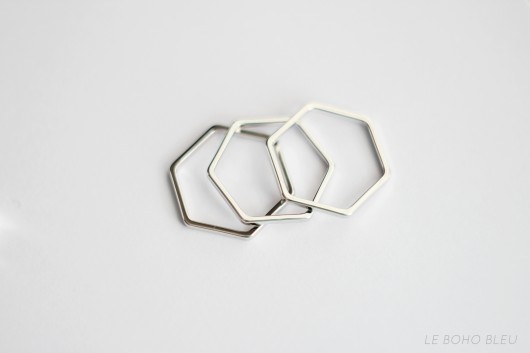 Rhodium Plated Hexagon Shape Ring Le Boho Bleu