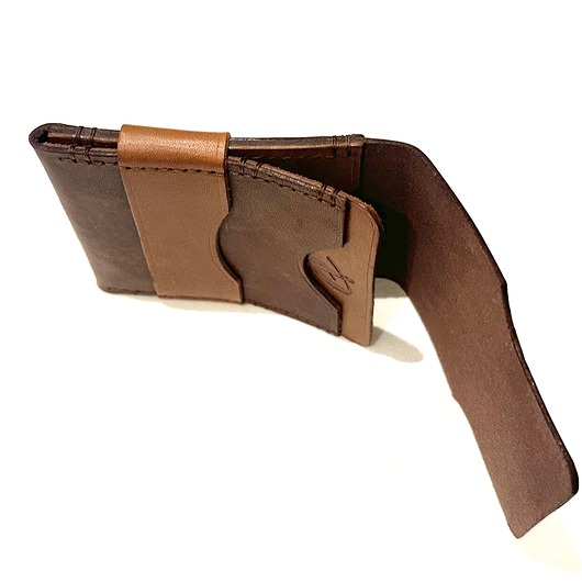 portfele damskie Brązowy portfel skórzany z klapką na karty ręcznie uszyty.