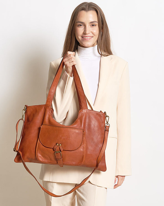 torby na ramię Torebka shopperka skórzana miejska retro bag - MARCO MAZZINI brąz camel