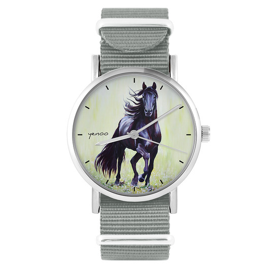 zegarki unisex Zegarek - Czarny koń malowany - szary, nylonowy