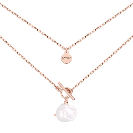 złote naszyjniki Masywny naszyjnik z różowego złota z naturalną nieregularną perłą