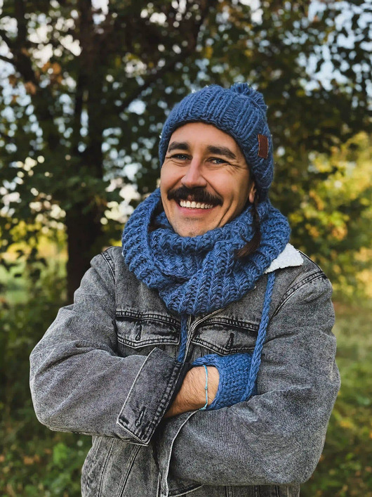 tuby i kominy Męski komin MERINO Ciemny niebieski