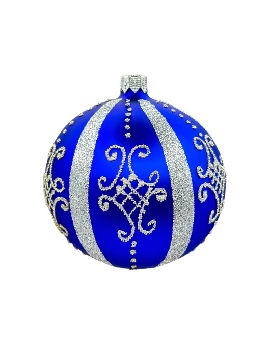 ozdoby choinkowe Bombka niebieska z eleganckimi srebrnymi zdobieniami