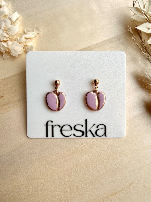 kolczyki z masy plastycznej Kolczyki Tulipany brudny róż ze złotem