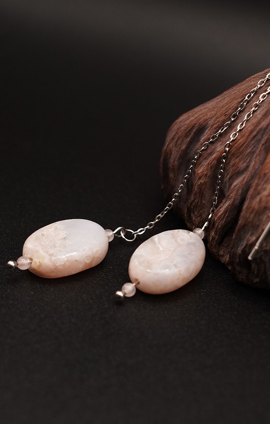 kolczyki z kamieniami Kolczyki Agat Sakura i Różowy Kwarc