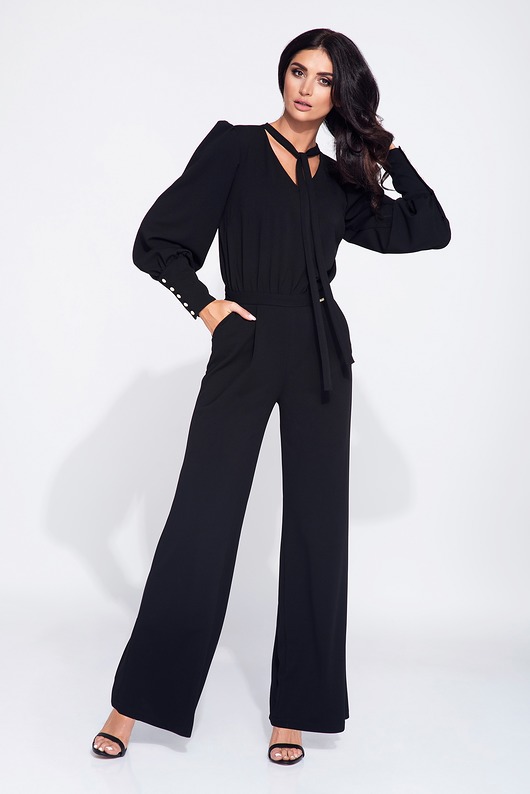 kombinezony damskie Czarny kombinezon damski wieczorowy