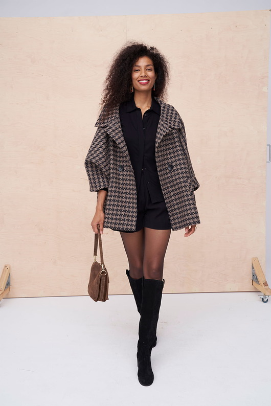 kurtki damskie Kurtka / Peleryna Vanilla BS Pepita Cappucino -