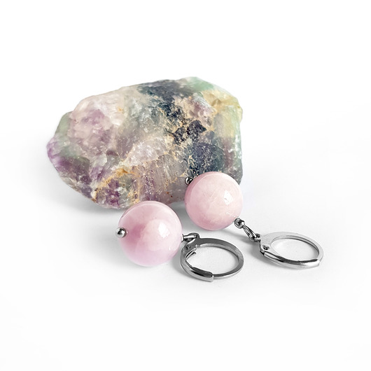 kolczyki z kamieniami Kolczyki Kunzyt duże kule 