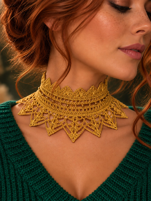 chokery Koronkowy złoty choker