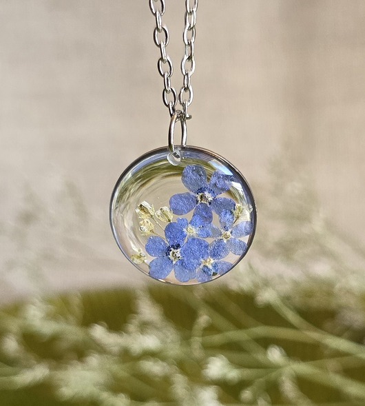 wisiory Wieczne kwiaty srebrny wisiorek prawdziwe kwiaty naszyjnik niezapominajki