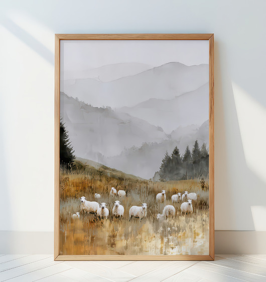 plakaty Grafika na plakacie Owce na wypasie