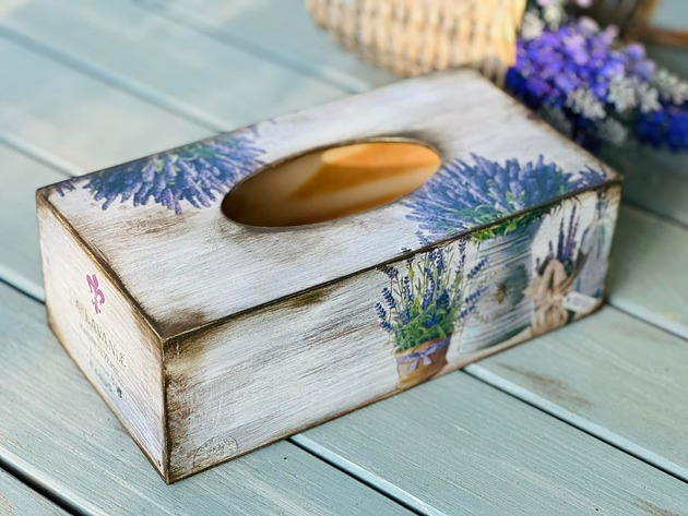 przechowywanie - różne Pudełko na chusteczki, chustecznik, shabby chic,lawenda